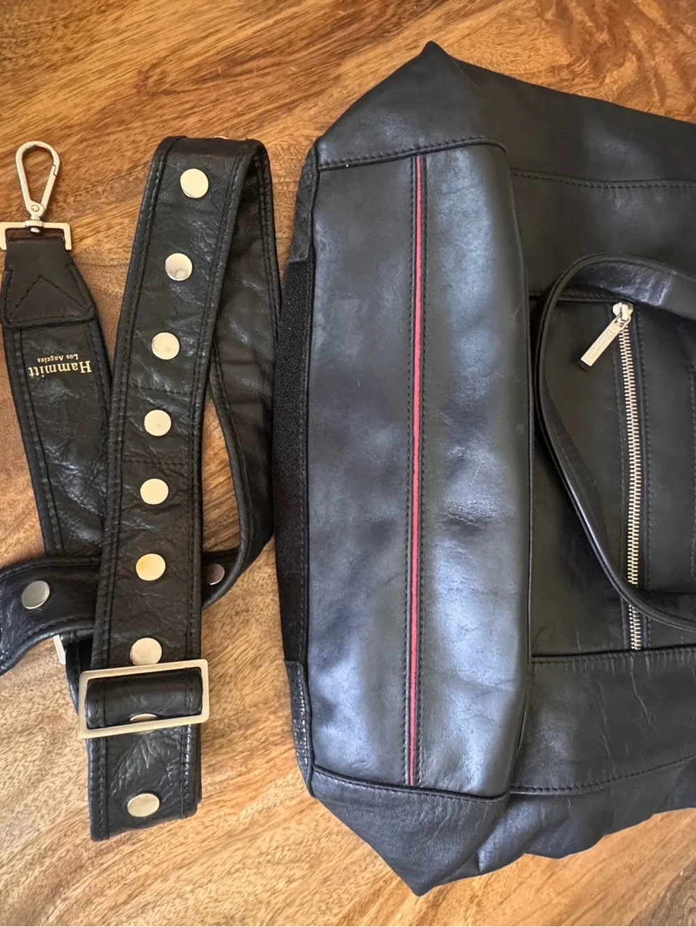 Hammitt Large Daniel Satchel Black Leather Suede Tote Studded Crossbody Silver